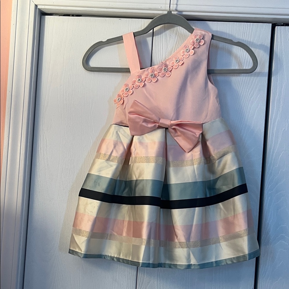 Pink and Cream Striped Kids Dress with Bow